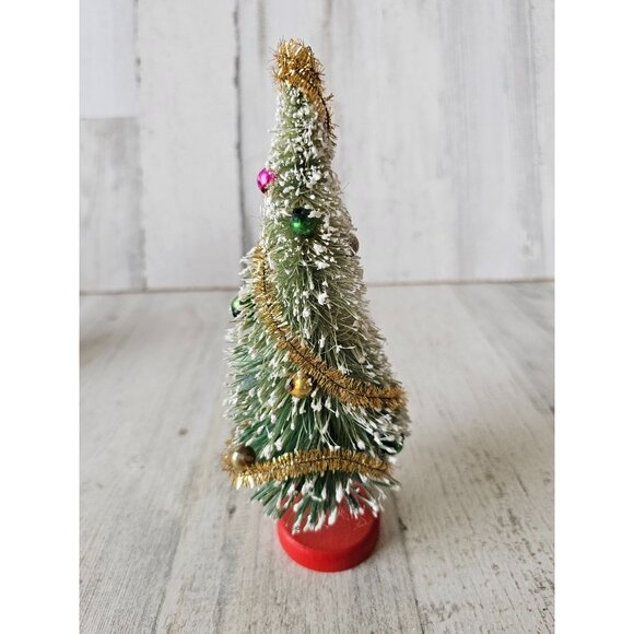 Vintage flocked mini bottle brush tree Garland ornament Xmas display decor - Picture 1 of 9